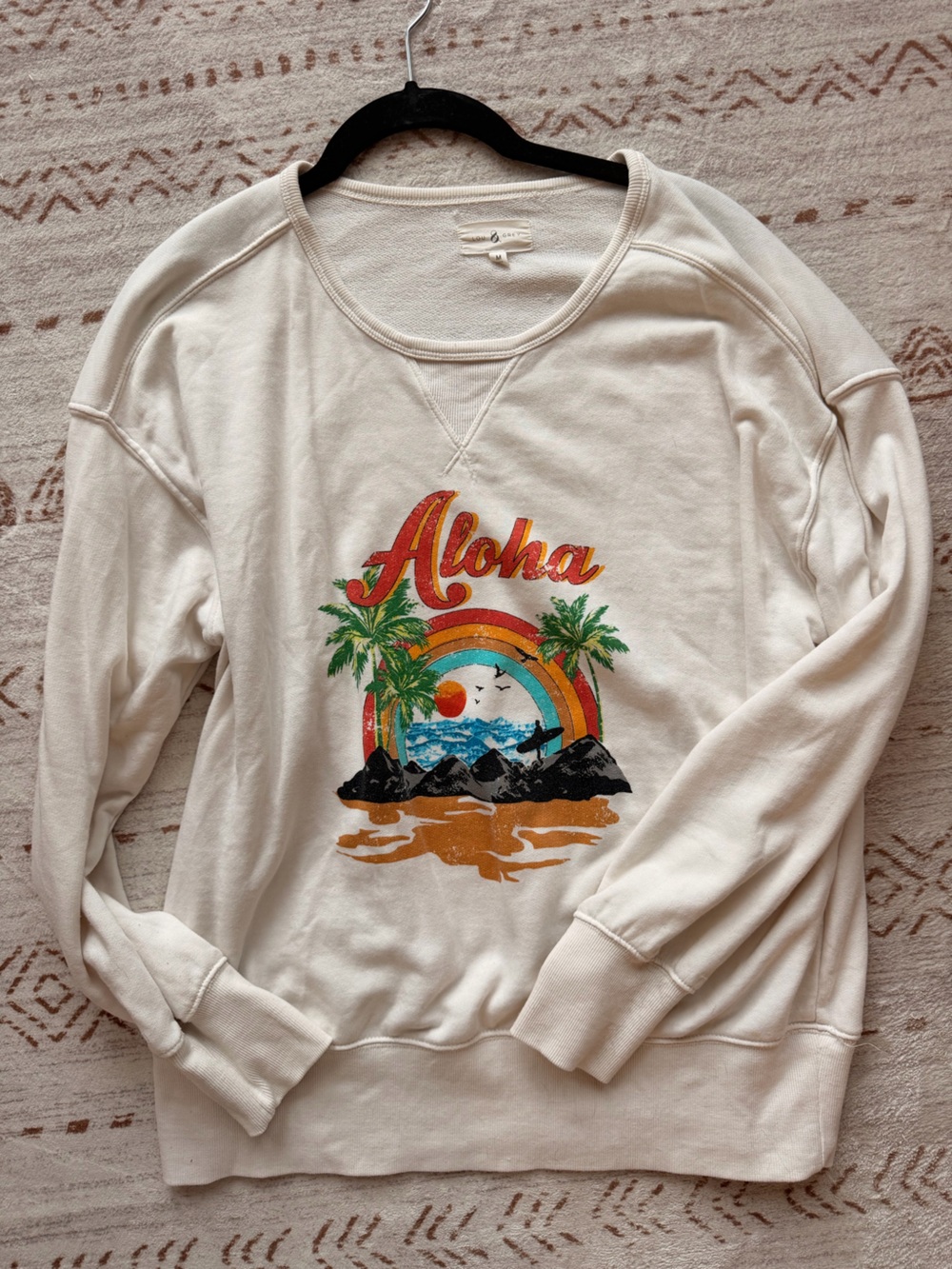 Lou & Grey Cream 'Aloha' Crewneck Sweatshirt with Colorful Tropical Graphic